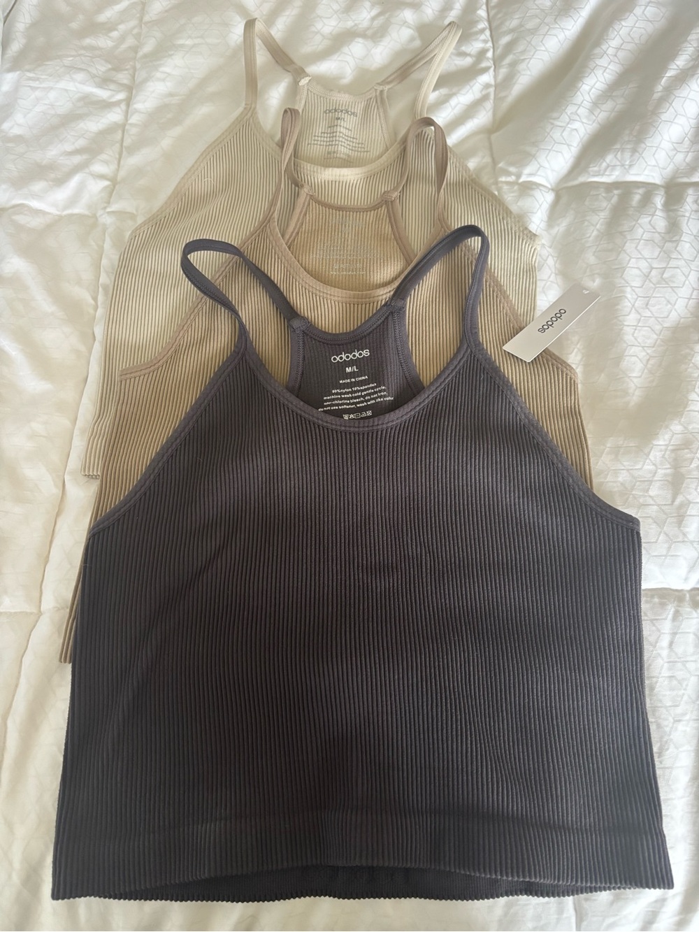 Ododos pack of 3 Ribbed Tank Tops Grey, Beige, Cream- Women M/L